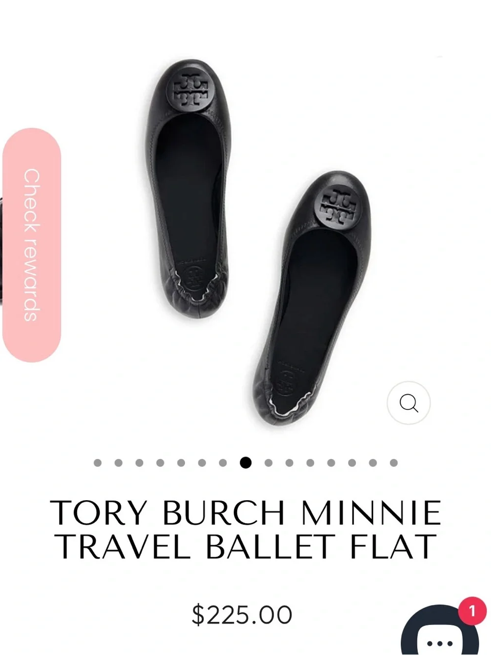 TORY BURCH MINNIE TRAVEL BALLET FLAT Black Leather Size 6.5